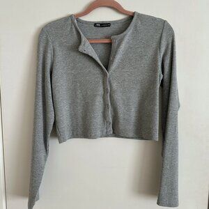 ZARA Gray Ribbed Button Long Sleeve Top